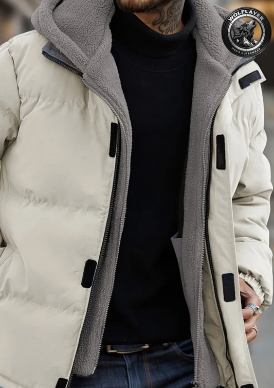 Winter Windproof Men's Faux Jacket Casual Polyester Coat with Detachable Hood Zip-Up Front Long Sleeves & Pockets Winter Clothes