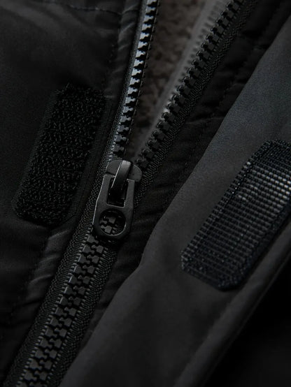 Winter Windproof Men's Faux Jacket Casual Polyester Coat with Detachable Hood Zip-Up Front Long Sleeves & Pockets Winter Clothes