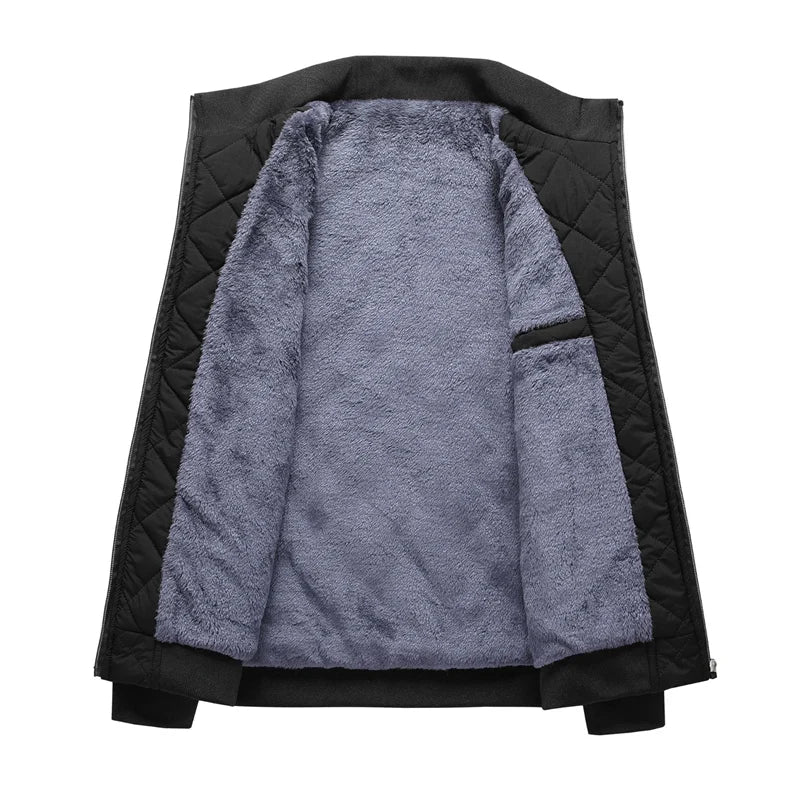 2025 Men’s Slim Fit Diamond Pattern Bomber Jacket – Fleece Lined Coat