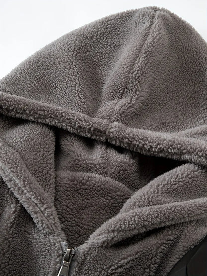 Winter Windproof Men's Faux Jacket Casual Polyester Coat with Detachable Hood Zip-Up Front Long Sleeves & Pockets Winter Clothes