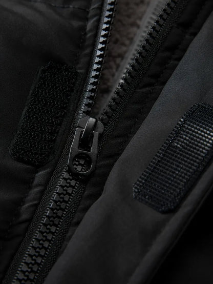 Winter Windproof Men's Faux Jacket Casual Polyester Coat with Detachable Hood Zip-Up Front Long Sleeves & Pockets Winter Clothes