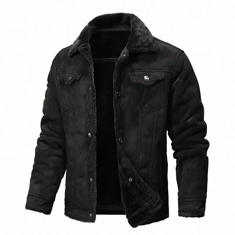 Men’s Suede Leather Jacket – Warm Winter Coat
