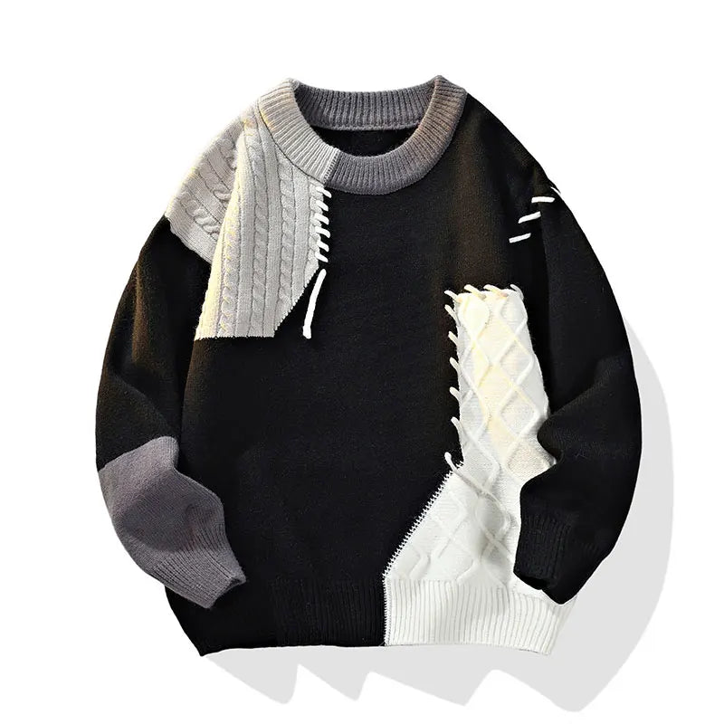 Oversized Men’s Knit Sweater – Color Block Design