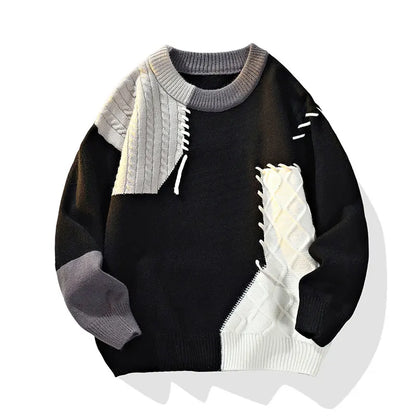Oversized Men’s Knit Sweater – Color Block Design
