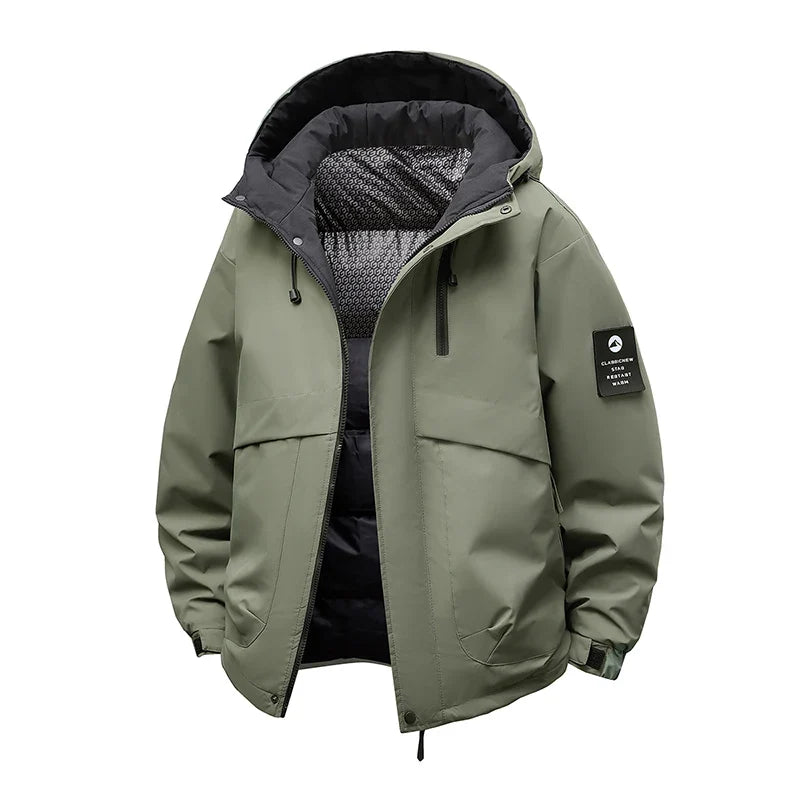 Men’s Winter Waterproof Puffer Jacket – Hooded Windbreaker Parka