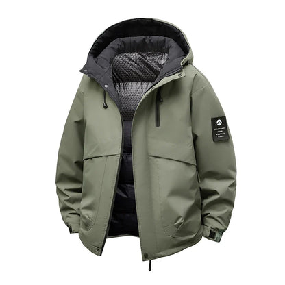 Men’s Winter Waterproof Puffer Jacket – Hooded Windbreaker Parka